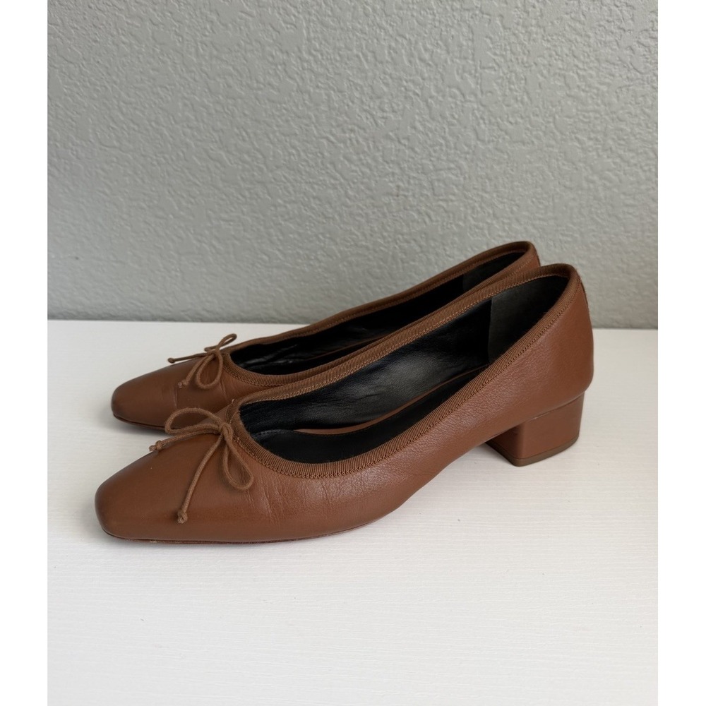 Veronica Beard Cecile Brown Leather Bow Pumps Square Toe Women's US 9 M